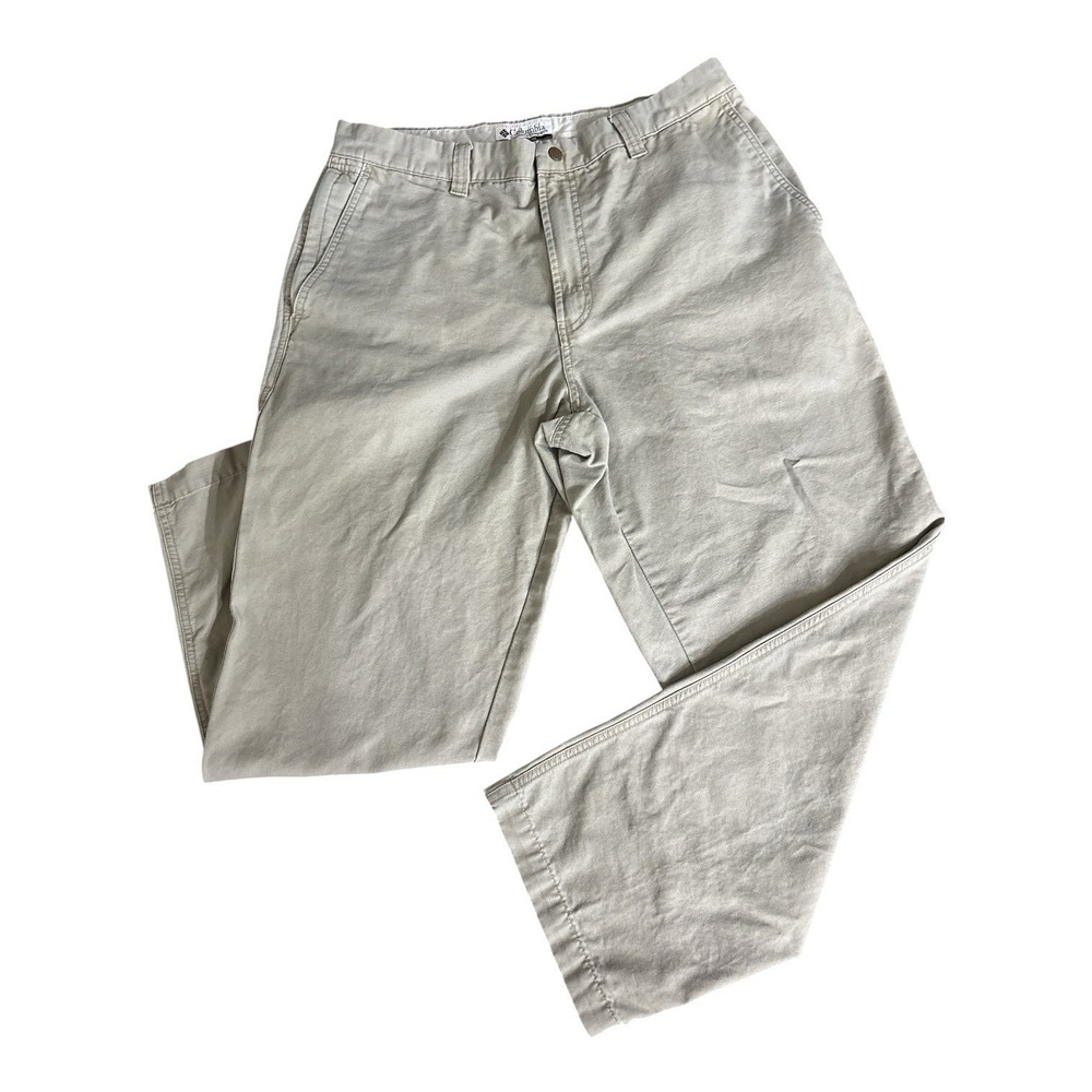 Columbia Men's Gray Khaki 100% Cotton Front Straight Leg Hiking Pants 34x30